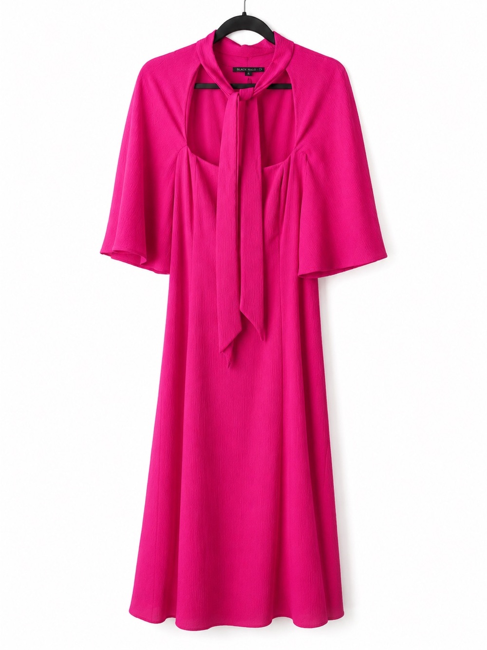 Black Halo ✨ Coralia A-line Dress| Prominent Tie-neck Detail| Vibrant Pink - Picture 3 of 14